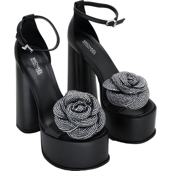 Michael Kors Elodie Rhinestone Flower Platform Sandals Black Women US 5.5M - Picture 4 of 6